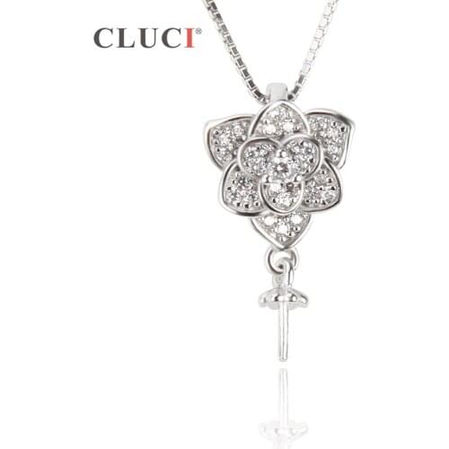 CLUCI Flower Pendant Necklace Accessary 100% 925 Silver for Women Jewelry ,can stick pearl on SP272SB