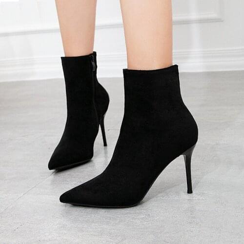 Black knit elastic Socks boots women pointed toe high heel ankle boots women 2020 fashion sexy classic Stiletto women boots