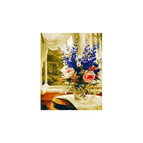 Cioioil-T653 Still Life of Peonies and Delphinium coloring by numbers DIY digital Hand-painted canvas painting for home decor