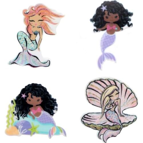 Cartoon Girl Mermaid Acrylic Flatback Planar Resins Cabochons Flatback 1pcs,DIY Craft Supplies Hair Accessories,1Yc17082