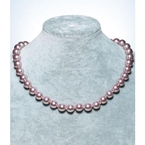 Elegant round south sea 9-10mm lavender pearl necklace 18inch 925s