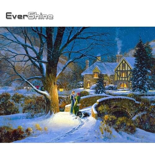 EverShine 5D DIY Diamond Painting Kits Scenery Cross Stitch Diamond Embroidery Winter House Rhinestones Picture Dog Wall Decor