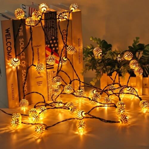 Solar Moroccan Ball Lamp String LED Metal Hollow Colorful Fairy Light Decor Hanging Garden Lamp Garlands Christmas Party Decor