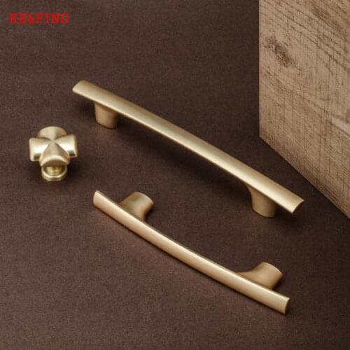 KK&FING Nordic Luxury Copper Brushed Cabinet Door Handles Drawer Knobs Kitchen Cupboard Wardrobe Door Pulls Furniture Hardware