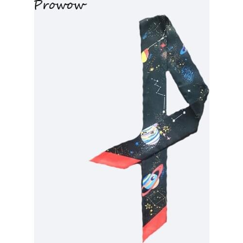 Classic lengthened Cosmic planet printing simulation silk small narrow long scarf tied hair band head skinny scarves SJ084