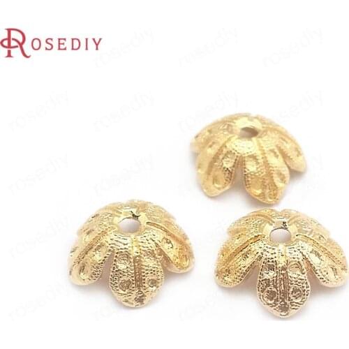 40445)20PCS 10MM Height 5MM 24K Gold Color Brass Flower Shape Beads Caps Tassel Caps Jewelry Making Supplies Diy Accessories