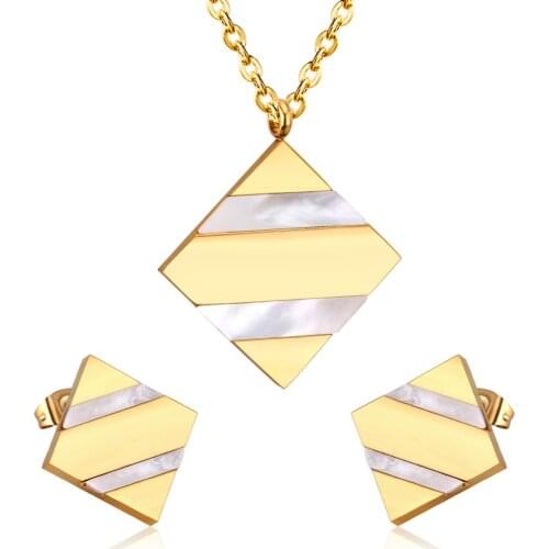 LUXUKISSKIDS Stainless steel gold-color jewelry set shell necklace earring Wedding Dubai Indian Jewellery set for women girls