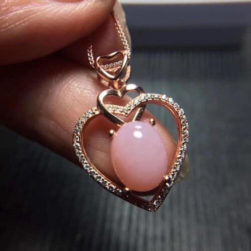 Love Heart Style Pink Opal necklace pendant Natural Pink Opal pendants 925 sterling silver jewellery