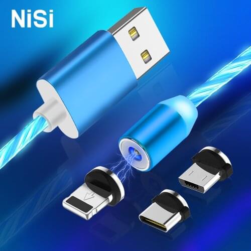 NISI LED Flowing Micro USB Magnetic Charge Cable for iPhone Samsung Xiaomi Huawei USB C TPE Flow Luminous Fast Charging Cable
