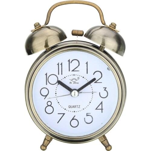 Bedside Metal Loud Bell Alarm Creative Retro Mechanical Quartz Snooze Bell Clock Night Light Alarm Clock for Students Home Decor
