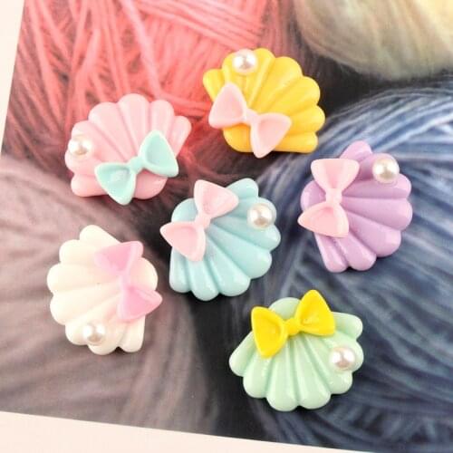 20Pcs CUte Pearl Bows Color Seashell Resin Ornaments DIY Craft Supplies Kids Hair Accessories Materials Phone Shell Patch Arts
