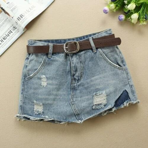 Fashion 2021 Spring Summer Blue Mid Waist Denim Shorts Skirts Women Slim Fringe Casual Ripped Hole Jeans Shorts With Belt