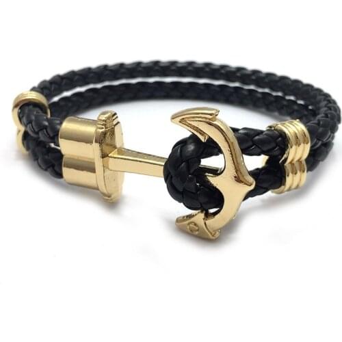 Men Anchor Bracelet Made of Nylon in Navy Blue und Anchor Made of Brass