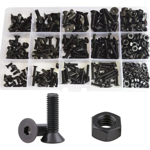 Hex Flat Head Socket Cap Machine Screw Thread Metric Countersunk Hexagon Bolt Nut Alloy Steel Black Assortment Kit Set M3 M4 M5