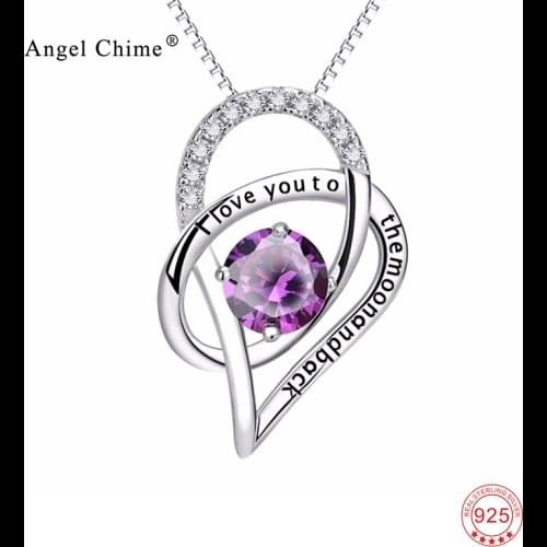 925 Sterling Silver I Love You To The Moon And Back Lettered CZ Rhinestone Heart Pendant Necklace Women Choker Bijouterie