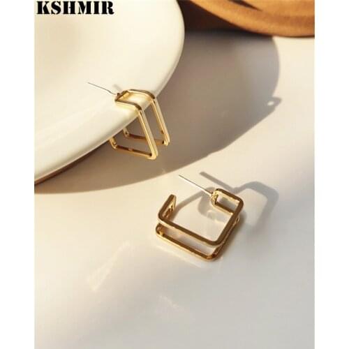 Kshmir Fashionable geometric hollow out double layer fashionable stud earrings personality design trendy female jewelry earrings