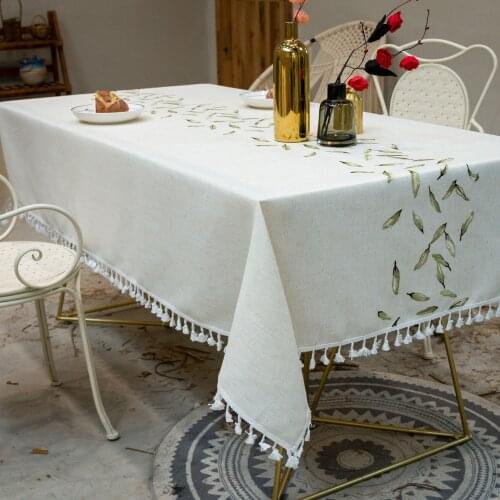 Wedding Dining Table Cover Table Cloth New Embroidery Decorative Linen Tablecloth with Tassel Waterproof Oilproof Rectangular