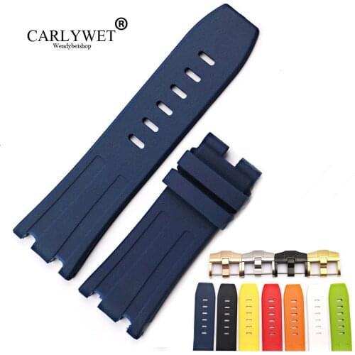 CARLYWET 28mm Blue Waterproof Silicone Rubber Replacement Wrist Watchbands Strap For Audemars Piguet 42mm Royal Oak Offshore