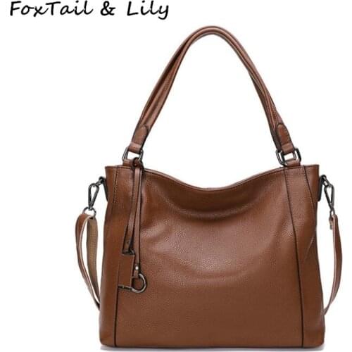 FoxTail & Lily 100% Real Leather Tote Bag Women Large Capacity Shoulder Messenger Bags Trendy Designer Genuine Leather Handbags