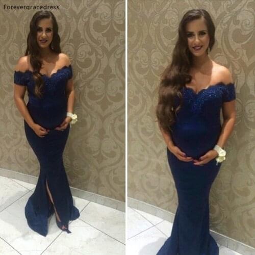 Navy Blue Maternity Evening Dress High Quality Mermaid Off The Shoulder Pregnant Women Wear Party Dress Formal Gown Plus Size