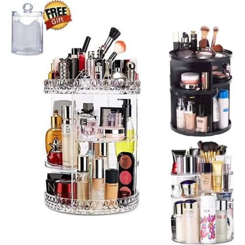 Rotation Makeup Organizer Cosmetic Storage Box Plastic Organizador Maquillaje Transparent Diamond Pattern Jewelry Display Rack