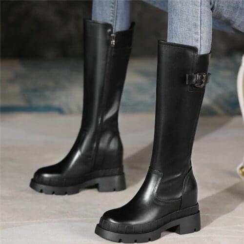 2021 Thigh High Punk Creepers Women Genuine Leather High Heel Motorcycle Boots Female Round Toe Platform Pumps Shoe Casual Shoes
