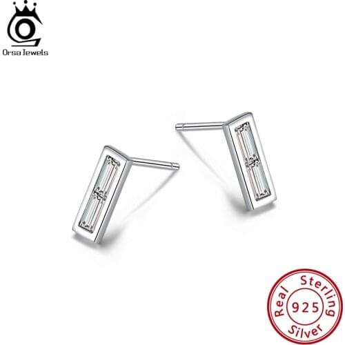 ORSA JEWELS Real 925 Sterling Silver AAAA Zircon Earring Temperament Rectangular Shape for Women Fashion Jewelry SE322