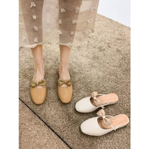 Womens Shoes Slippers 2021 New Spring and Autumn Fashion Cute Bow Thick Heel Non-slip Mules