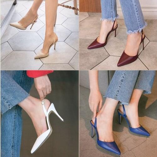 2019 Autumn New Arrival Pointed Toe Shallow Slingbacks Pumps Women shoes Sweety High Heeled Shoes Buckle Strap Fashion Shoe