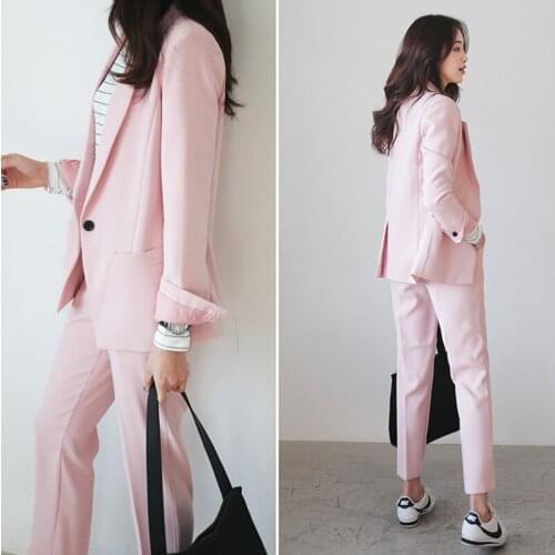 Womens trouser suit women clothes 2019 Autumn and winter new fashion OL high quality office pink blazer Trousers set two-piece