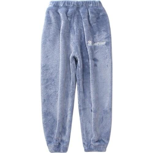Winter Warm Girl Kids Pajamas Pants Personality Cotton Warm Embroidery Fleece Flannel Trousers Breathable Clothes