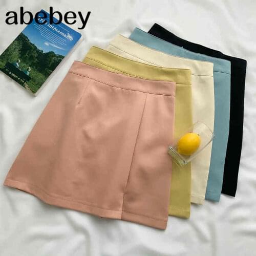 2021 New Summer Women Simple All-match solid short Skirt high waist slim Skirt hem split Skirt