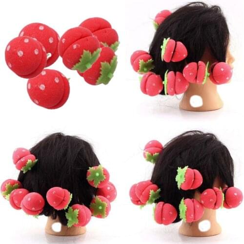 6pcs/lot Strawberry Soft Sponge Hair Curler Roller Balls Curling Wand