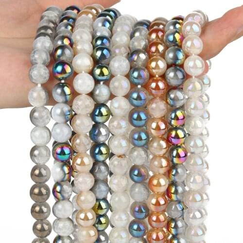 Natural Dragon Vein Agates Beads Multicolor Plated Cracked Crystal Round Beads for Jewelry Making DIY Handmade Bracelet 6/8/10mm