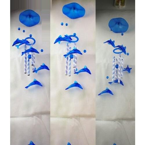 Home Garden Decor Blue Dolphin Plastic Crystal 4 Metal Tubes Wind Chime #76466