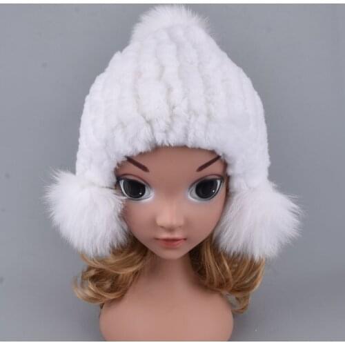 Kids fur hats natural rex rabbit fur boy girl warm winter hats fur hat knit Mother child rabbit ear cap