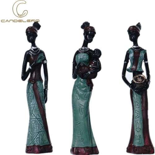 Home Decor Decorative Statues Sculpture House Home Decoration Living Room Black Folk Custom Doll Three-Piece Resin Crafts