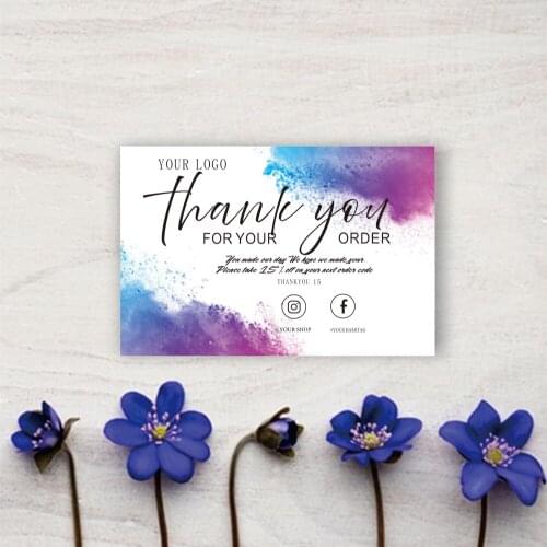 Custom Thank You Small Business Cards Add logo & Social Media Icons Personalized Pink Thank You Business Insert Cards