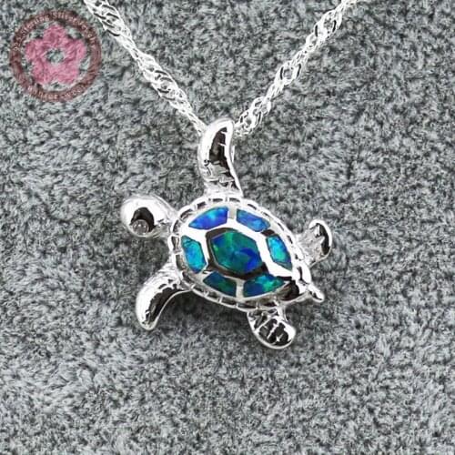 JZP0029 Turtle Shape Charm Pendant Real 925 Sterling Silver Pendant Blue Opal Fine Jewelry Necklace Pendants for Men & Women