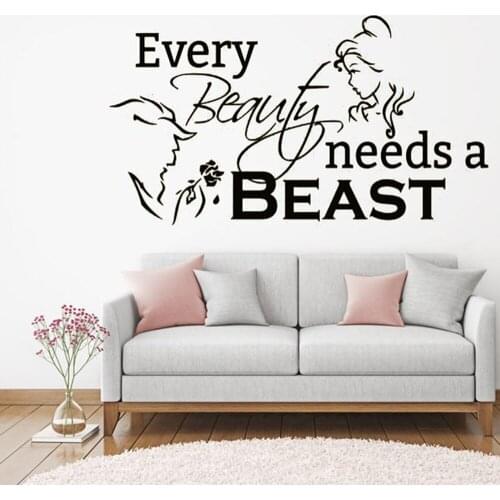 Every Beauty Needs A Beast Wall Vinyl Decals Romantic Love Wall Stickers Sofa Background Bedroom Decoration Mural D953