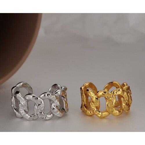 MLKENLY Sample 925 Sterling Silver Chain Link Ring Open Wrinkle Concave Convex Index Finger Ring Punk Fine Jewelry