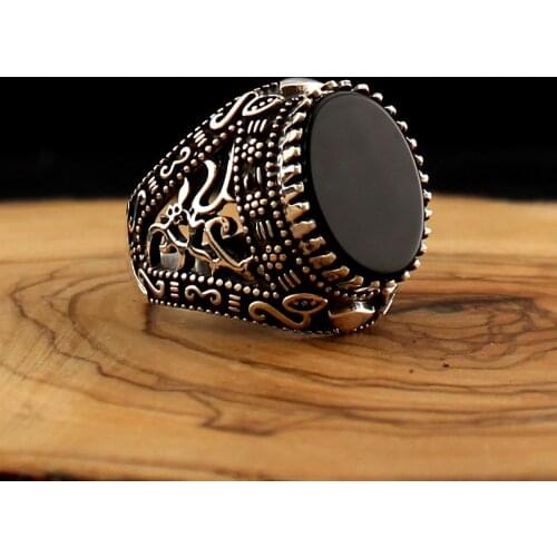 925 Sterling Silver Natural Stone Ring For Men Onyx Agate Zircon Stones Jewelry Fashion Vintage Gift Mens Accessory All Size