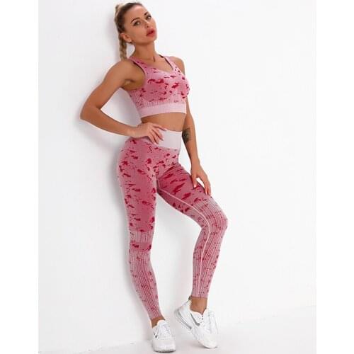 NORMOV New Seamless Sets Women Sexy Knit Jacquard Push Up Bra Suits Female High Waist Push Up Fitness Sets Workout Elastic Slim