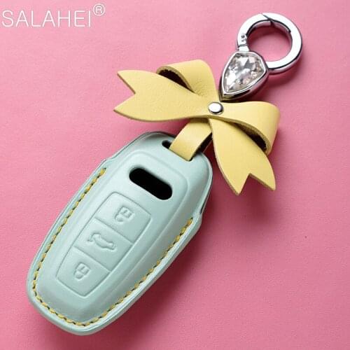 Leather Car Key Cover Case Protector For Audi A6L A7 A8 Q8 E-tron C8 D5 2019 2020 Car Keychain Holder Shell Interior Accessory