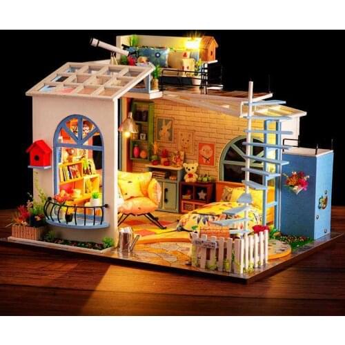 Doll House Furnitures Diy 3D Wooden Miniaturas Assemble Dollhouse Toys for Children Birthday Gifts