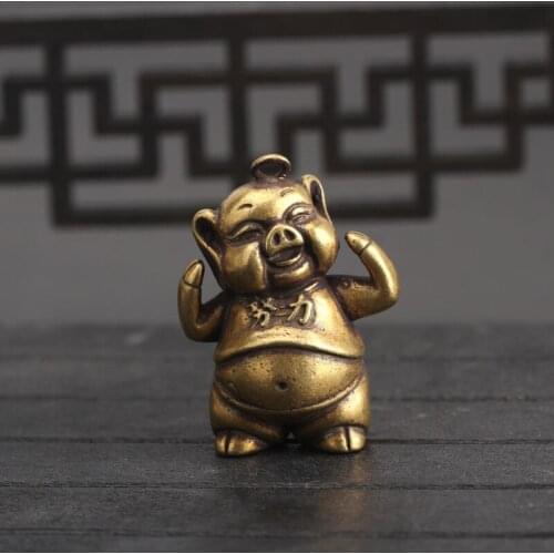 Copper Chinese Zodiac Animal Pig Pendants for Keychain with Letter Work Hard Bring Blessing Lucky Feng Shui Home Decorations