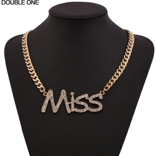 Fashion MISS Letter Crystal Necklaces Silver Gold Rhinestones Sweater Chain Necklace Hiphop Jewelry for Women Party Gift