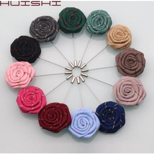 HUISHI Two Color Fabric Flower Brooches Lapel Pin Men Women Brooch Suits Decoration Lapel Pins For Suits Accessories 12 Color