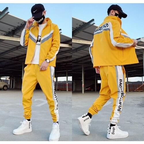 Mens Tracksuit Streetwear Two-piece Set Sweat Suit Polyester Overalls Mens Jacket and Harem Pants 2021 Hip Hop Mens Clothing