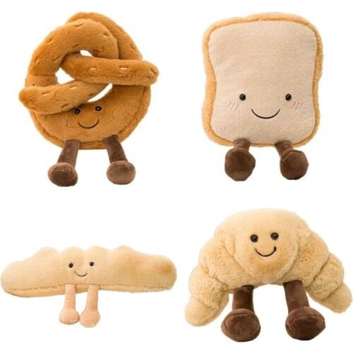 Soft Cartoon Figure Pretzel Crossant Toast Bread Doll Plush Food Toy Stuffed Baguette Poach Egg Decor Doll For Girl Kid Birthday